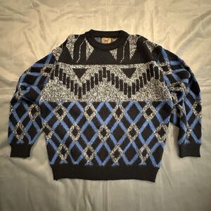 Vintage 80s Saturdays Sweater Mens Large Geometric Retro Black Charlie Brown